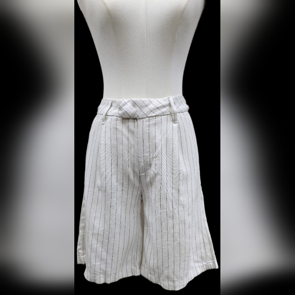 H&M Pants - H&M White Pinstripe Linen Bermuda Shorts